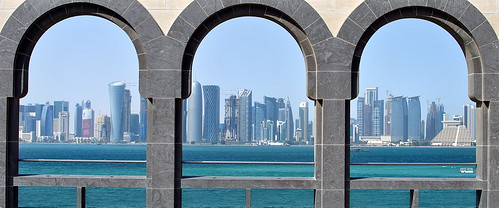 35mm landscape harbor afternoon arches doha qatar arabiangulf persiangulf primelens thegalaxy islamicmuseumofart flickrstruereflection1