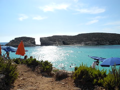 Blue Lagoon and Cominotto, seen from Comino, Malta
