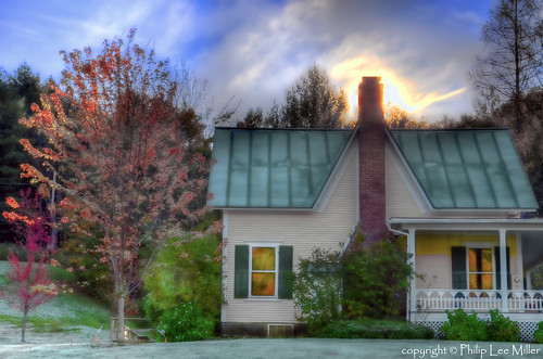 autumn house architecture sunrise vermont frost bluesky fallfoliage hdr topaz mapletrees pomfret chillymornings