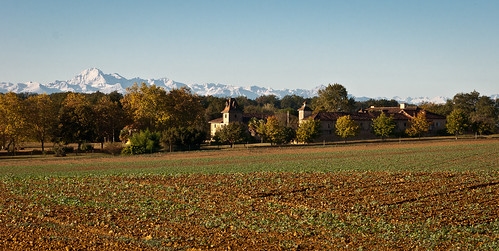 autumn trees house france mountains tower field village autumnal hamlet gers midipyrenees traquet