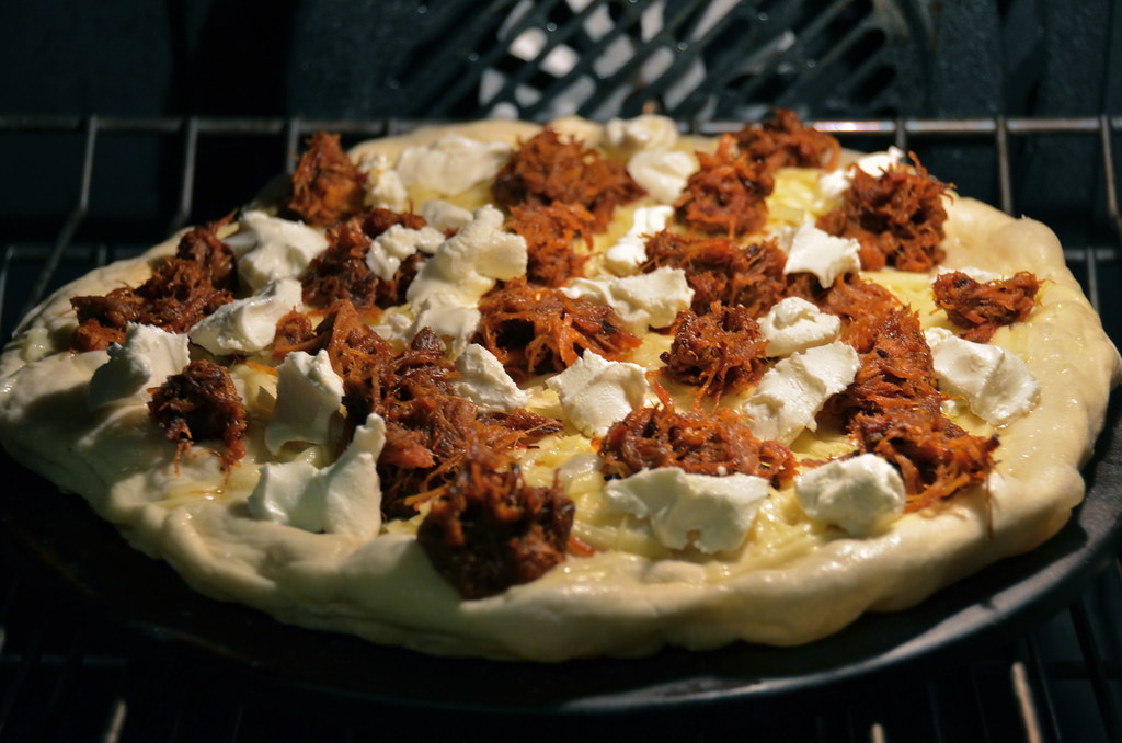 BBQ Pork Pizza with Goat Cheese