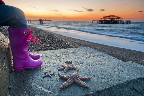 sea beach sunrise sussex brighton starfish westpier wellies