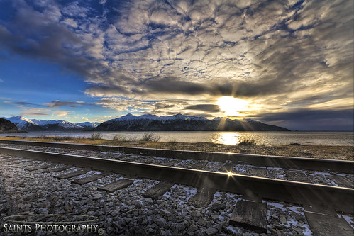 sunset alaska traintracks anchorage hdr seawardhwy
