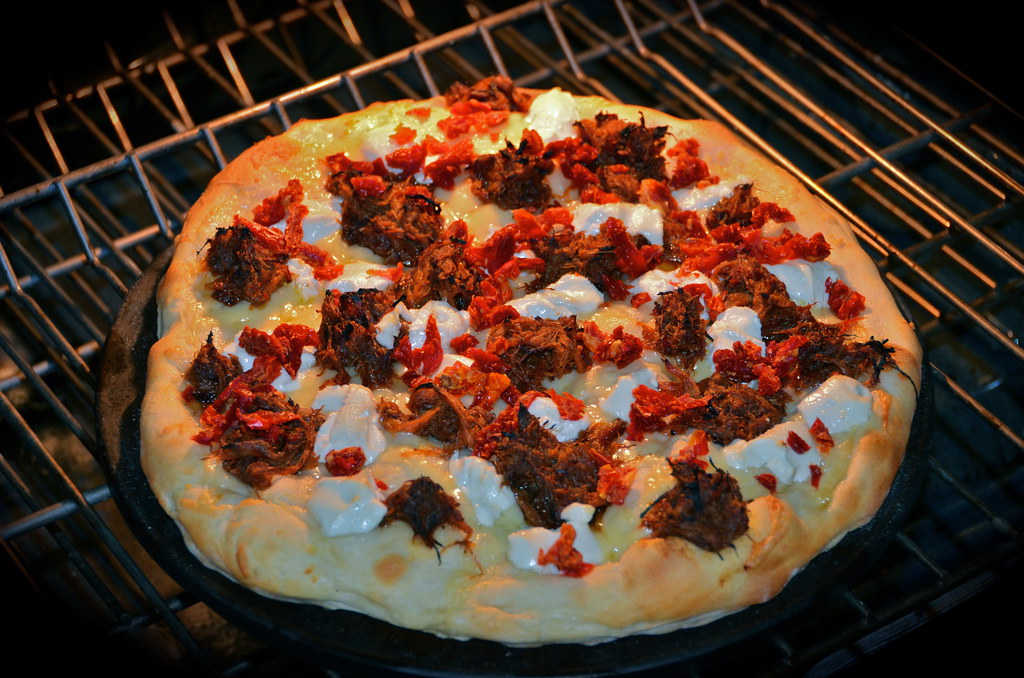 BBQ Pork Pizza with Goat Cheese