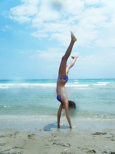 beach water girl skinny sand waves bikini flip teenager handstand thin
