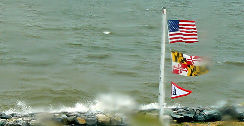 ocean lighthouse rain waves flags 2011 pointlookout pointlookoutlighthouse marylandlighthousechallenge