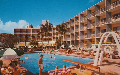 pool vintage hotel florida postcard motel goldengate miamibeach villas