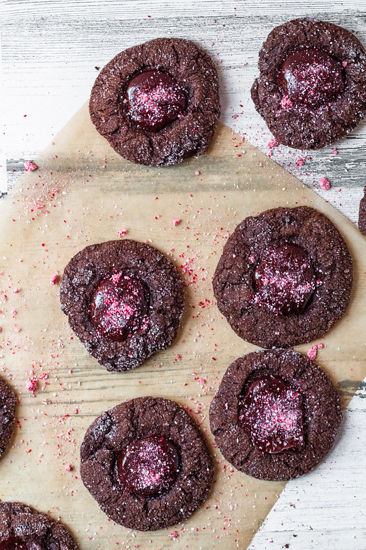 Chocolate Peppermint Thumbprint cookies