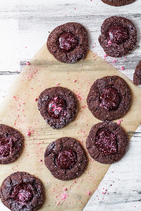 Chocolate Peppermint Thumbprint cookies